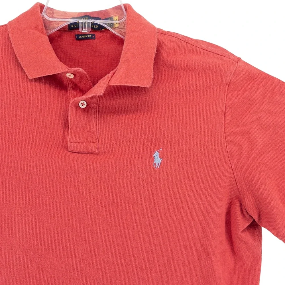 Polo Ralph Lauren Mens Large Coral Classic Fit Short Sleeve Polo Shirt Blue Pony